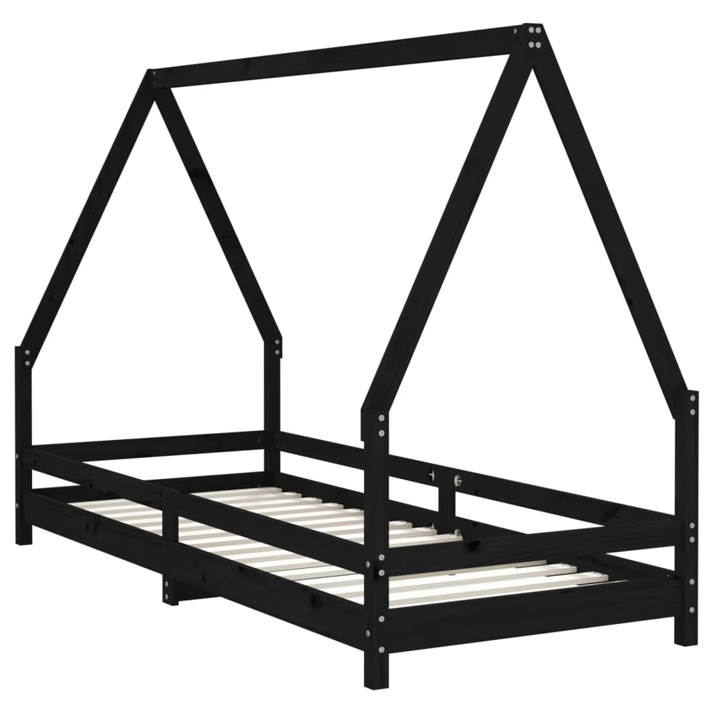 Children's bed frame black 80x200 cm solid pine wood
