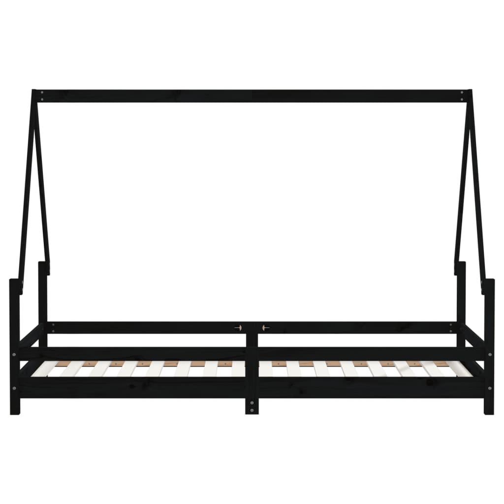 Children's bed frame black 80x200 cm solid pine wood