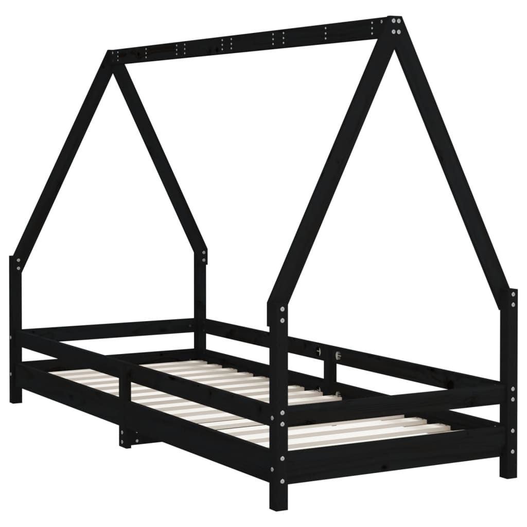 Children's bed frame black 80x200 cm solid pine wood