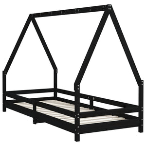 Children's bed frame black 80x200 cm solid pine wood