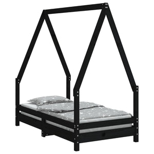 Children's bed frame black 70x140 cm solid pine wood