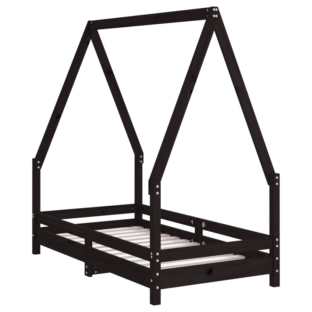 Children's bed frame black 70x140 cm solid pine wood