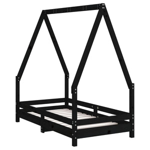 Children's bed frame black 70x140 cm solid pine wood