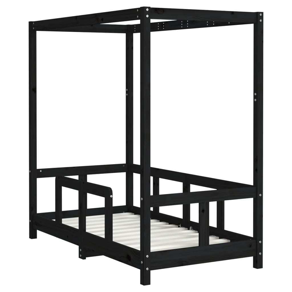 Children's bed frame black 70x140 cm solid pine wood