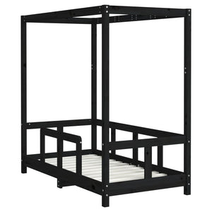 Children's bed frame black 70x140 cm solid pine wood