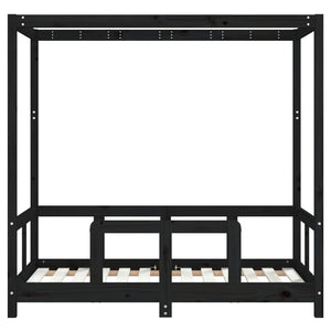 Children's bed frame black 70x140 cm solid pine wood