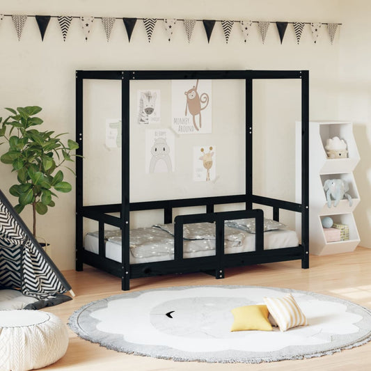 Children's bed frame black 70x140 cm solid pine wood