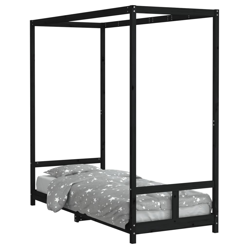 Children's bed frame black 80x200 cm solid pine wood