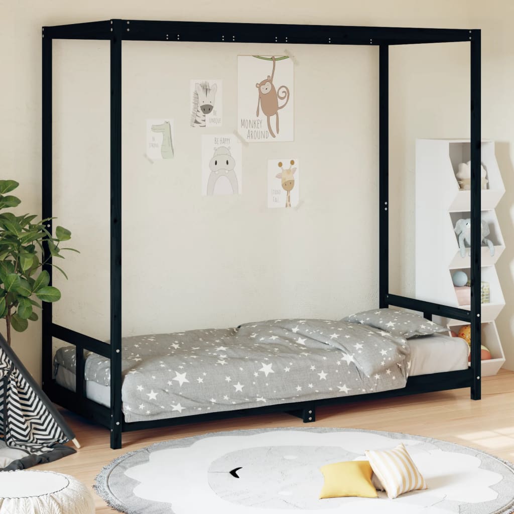 Children's bed frame black 80x200 cm solid pine wood
