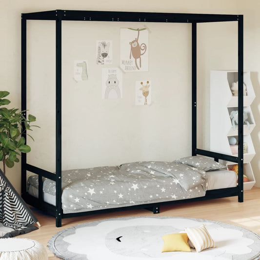 Children's bed frame black 80x200 cm solid pine wood