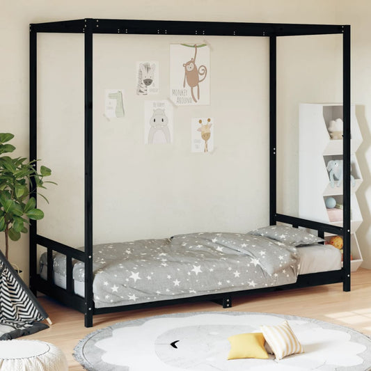 Children's bed frame black 90x200 cm solid pine wood