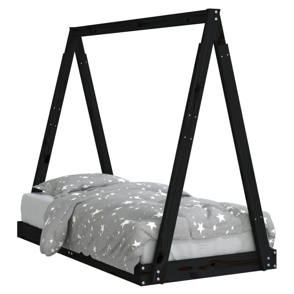 Children's bed frame black 70x140 cm solid pine wood