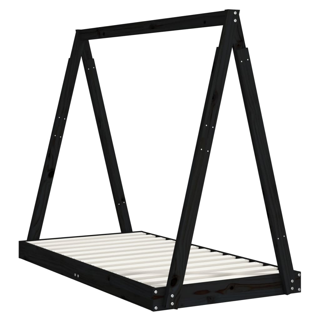 Children's bed frame black 70x140 cm solid pine wood