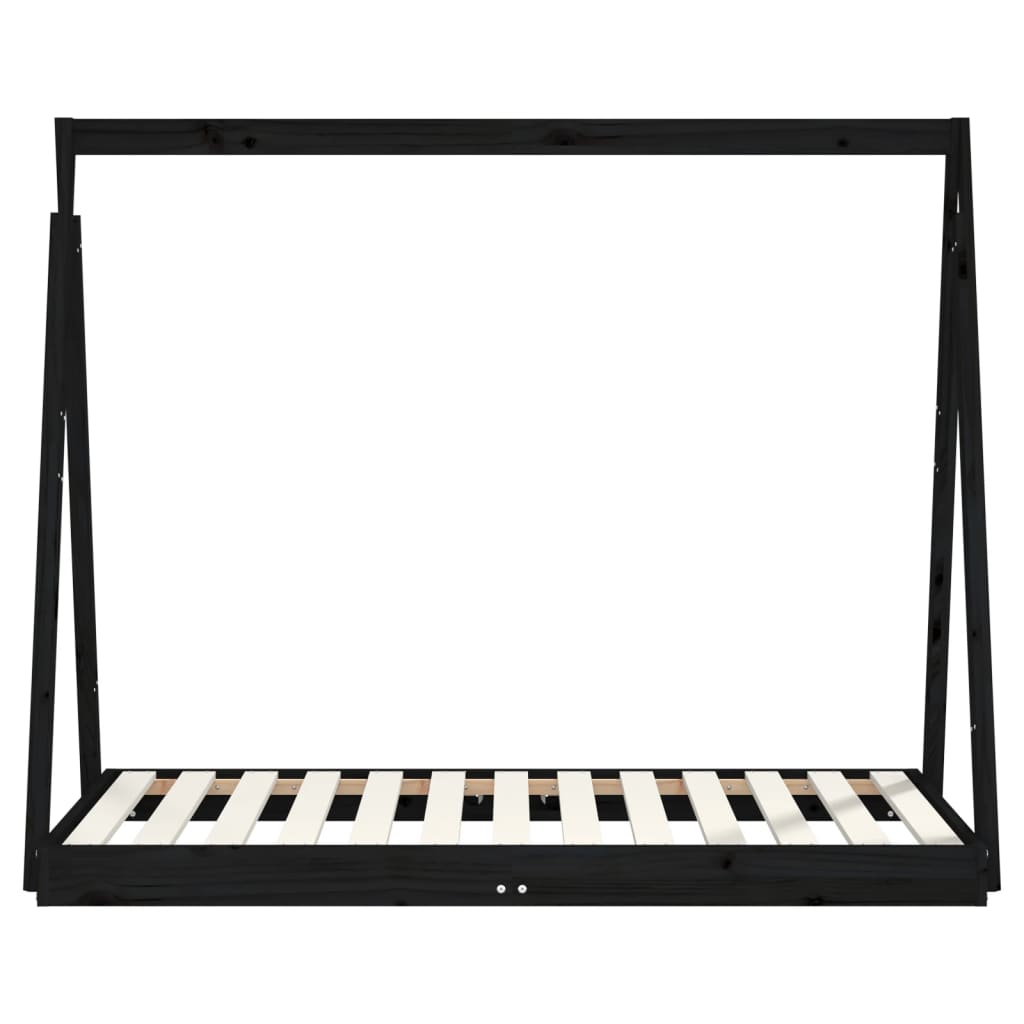 Children's bed frame black 70x140 cm solid pine wood