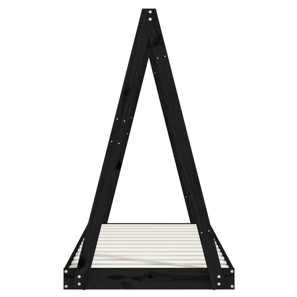 Children's bed frame black 70x140 cm solid pine wood