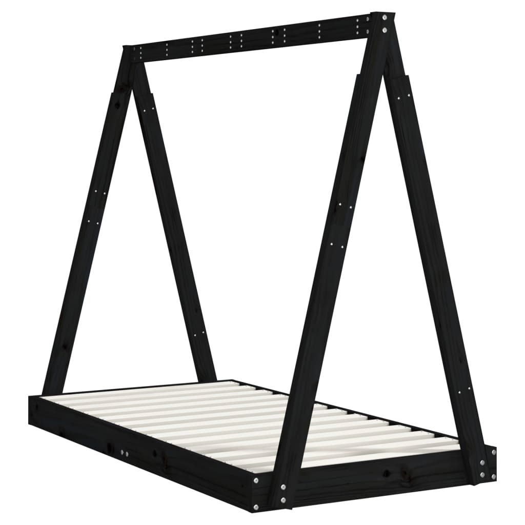 Children's bed frame black 70x140 cm solid pine wood