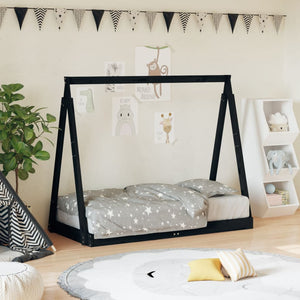 Children's bed frame black 70x140 cm solid pine wood
