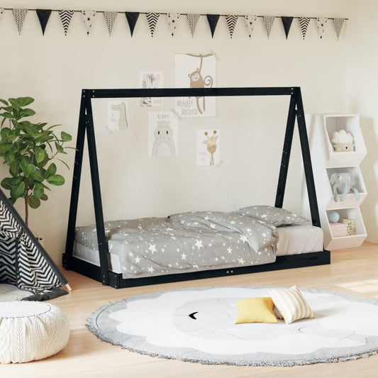 Children's bed frame black 80x160 cm solid pine wood