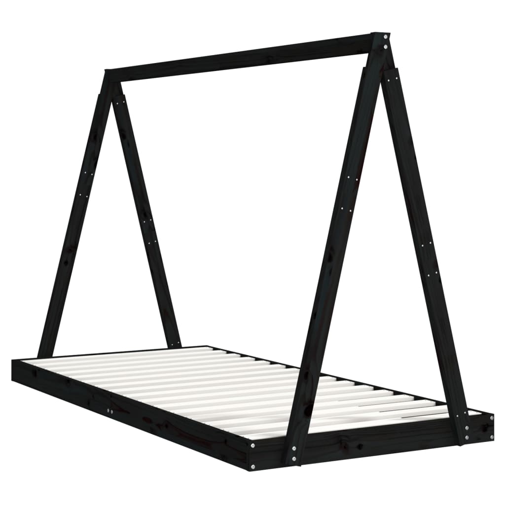 Children's bed frame black 90x200 cm solid pine wood