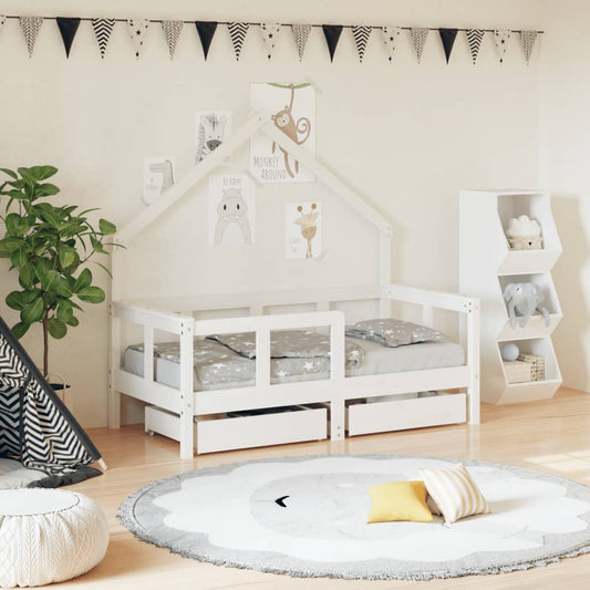 Children's bed frame with drawers white 70x140 cm solid pine wood