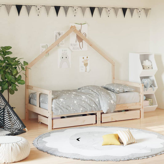 Children's bed frame with drawers 80x160 cm solid pine wood