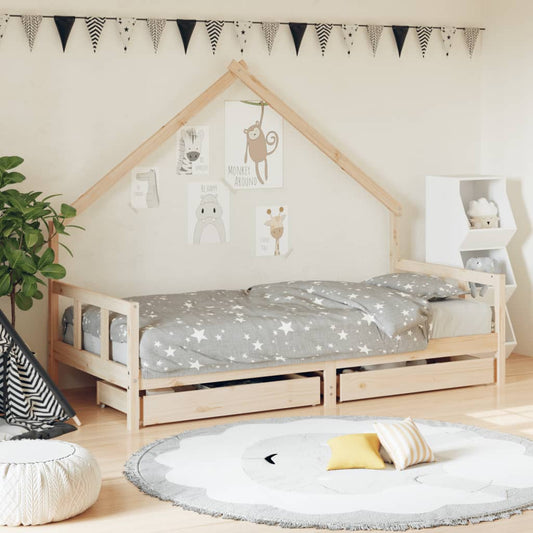Children's bed frame with drawers 90x190 cm solid pine wood