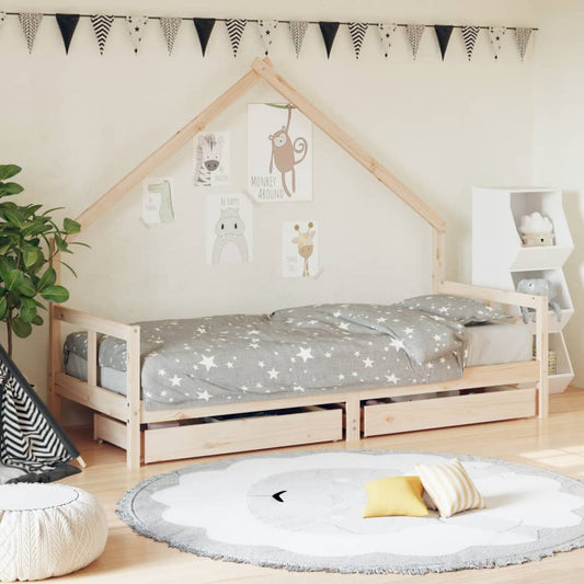 Children's bed frame with drawers 80x200 cm solid pine wood
