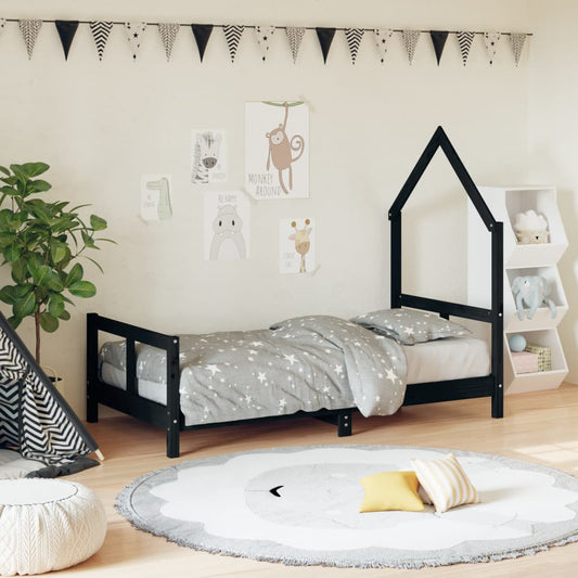 Children's bed frame black 80x160 cm solid pine wood