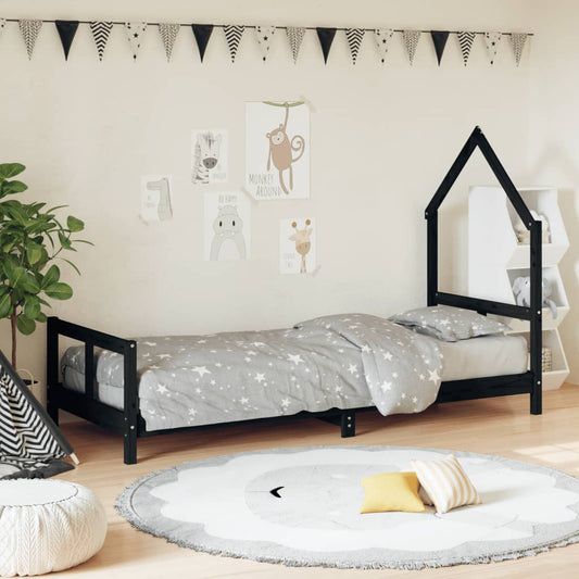 Children's bed frame black 80x200 cm solid pine wood