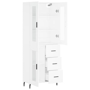 Highboard hvit 69,5x34x180 cm konstruert tre