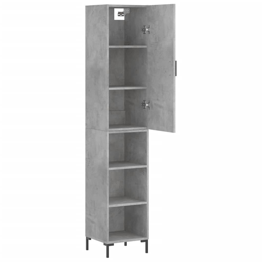 Highboard betonggrå 34,5x34x180 cm konstruert tre