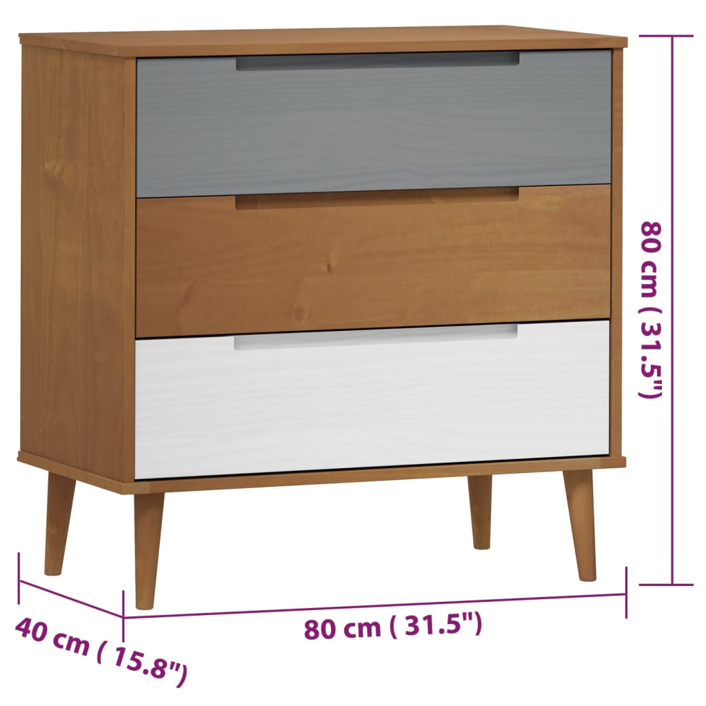 Chest of drawers MOLDE brown 80x40x80 cm solid pine wood