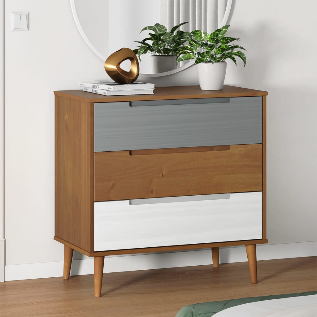 Chest of drawers MOLDE brown 80x40x80 cm solid pine wood