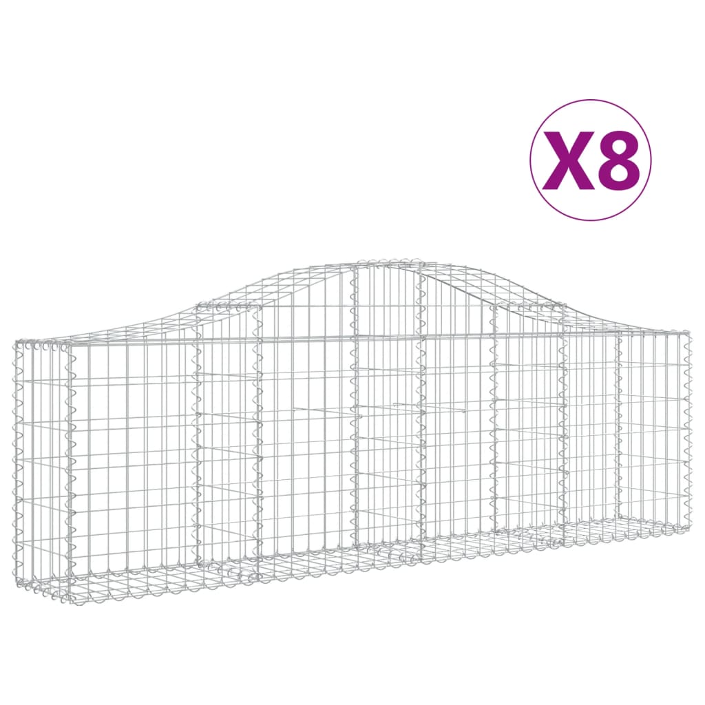 Gabion baskets curved 8 pcs 200x30x60/80 cm galvanized iron