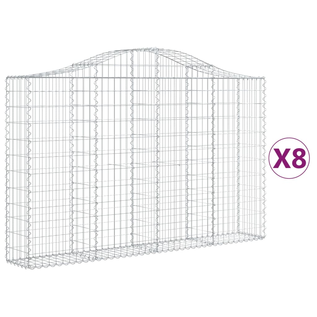 Gabion baskets curved 8 pcs 200x30x120/140 cm galvanized iron