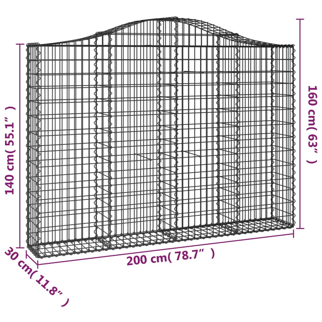 Gabion baskets curved 7 pcs 200x30x140/160 cm galvanized iron