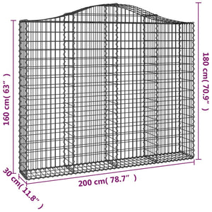 Gabion baskets curved 3 pcs 200x30x160/180 cm galvanized iron