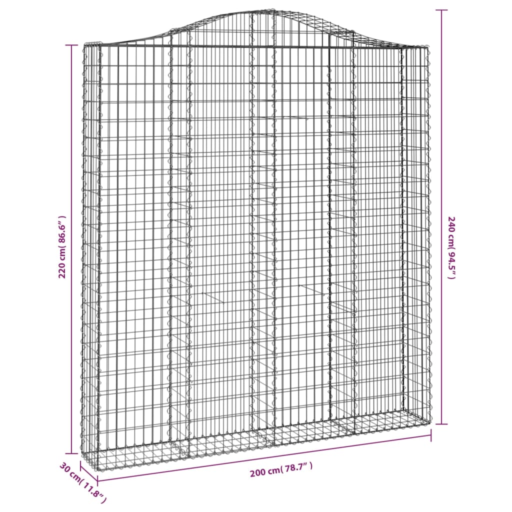 Gabion baskets curved 3 pcs 200x30x220/240 cm galvanized iron