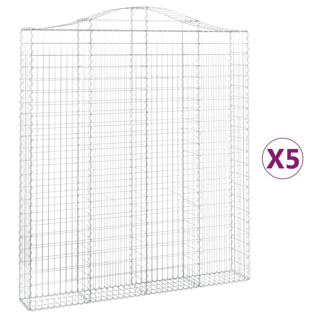 Gabion baskets curved 5 pcs 200x30x220/240 cm galvanized iron