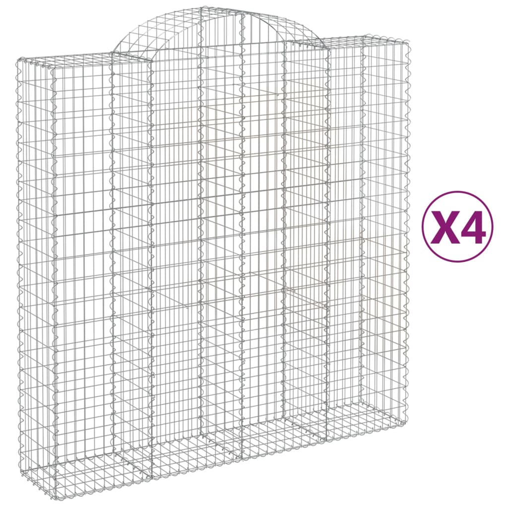 Gabion baskets curved 4 pcs 200x50x200/220 cm galvanized iron