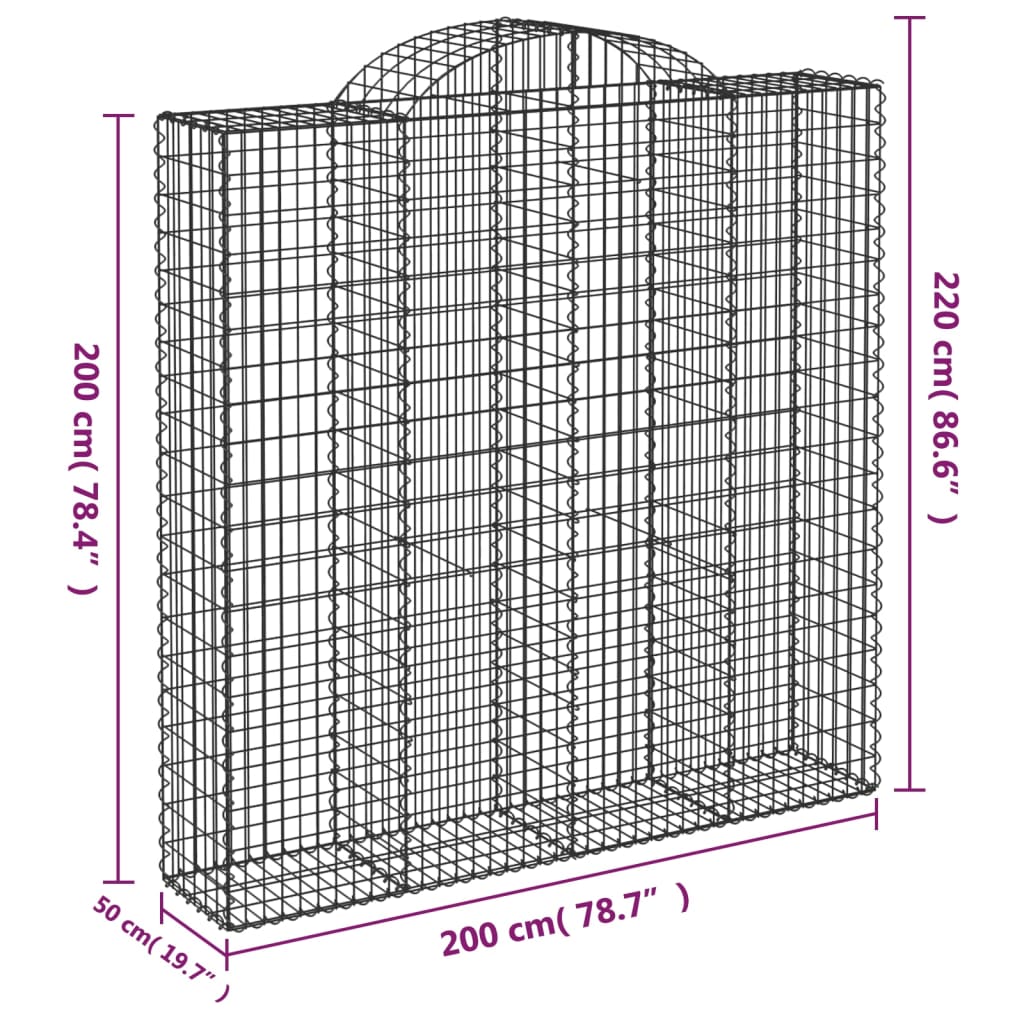 Gabion baskets curved 4 pcs 200x50x200/220 cm galvanized iron