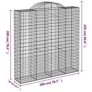Gabion baskets curved 4 pcs 200x50x200/220 cm galvanized iron