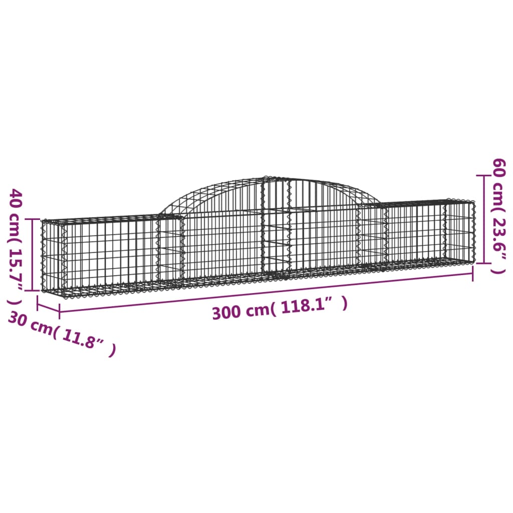 Gabion baskets curved 8 pcs 300x30x40/60 cm galvanized iron
