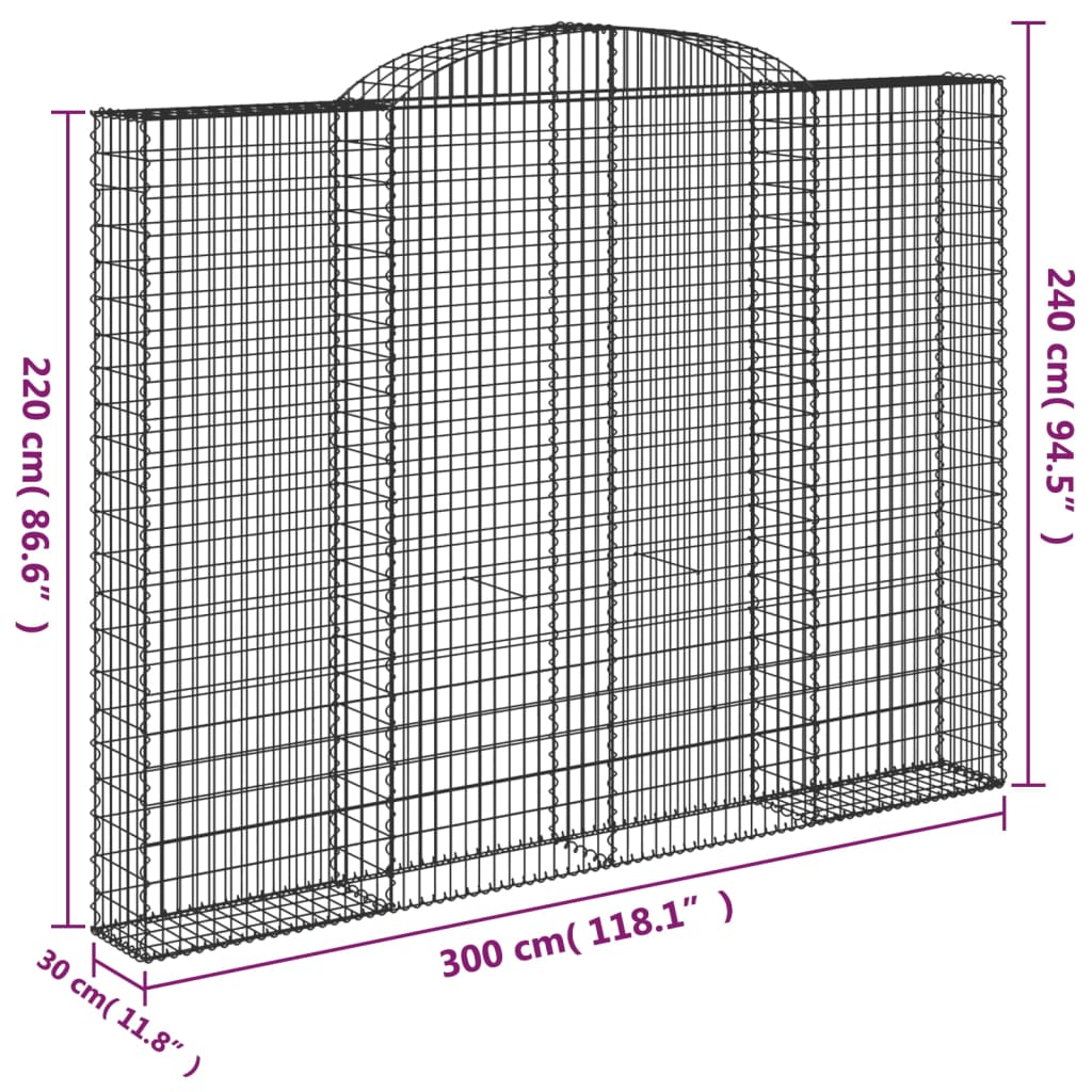Gabion baskets curved 2 pcs 300x30x220/240 cm galvanized iron