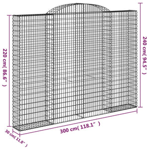 Gabion baskets curved 3 pcs 300x30x220/240 cm galvanized iron