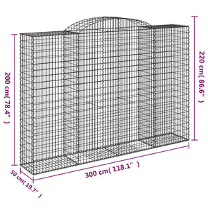Gabion baskets curved 3 pcs 300x50x200/220 cm galvanized iron
