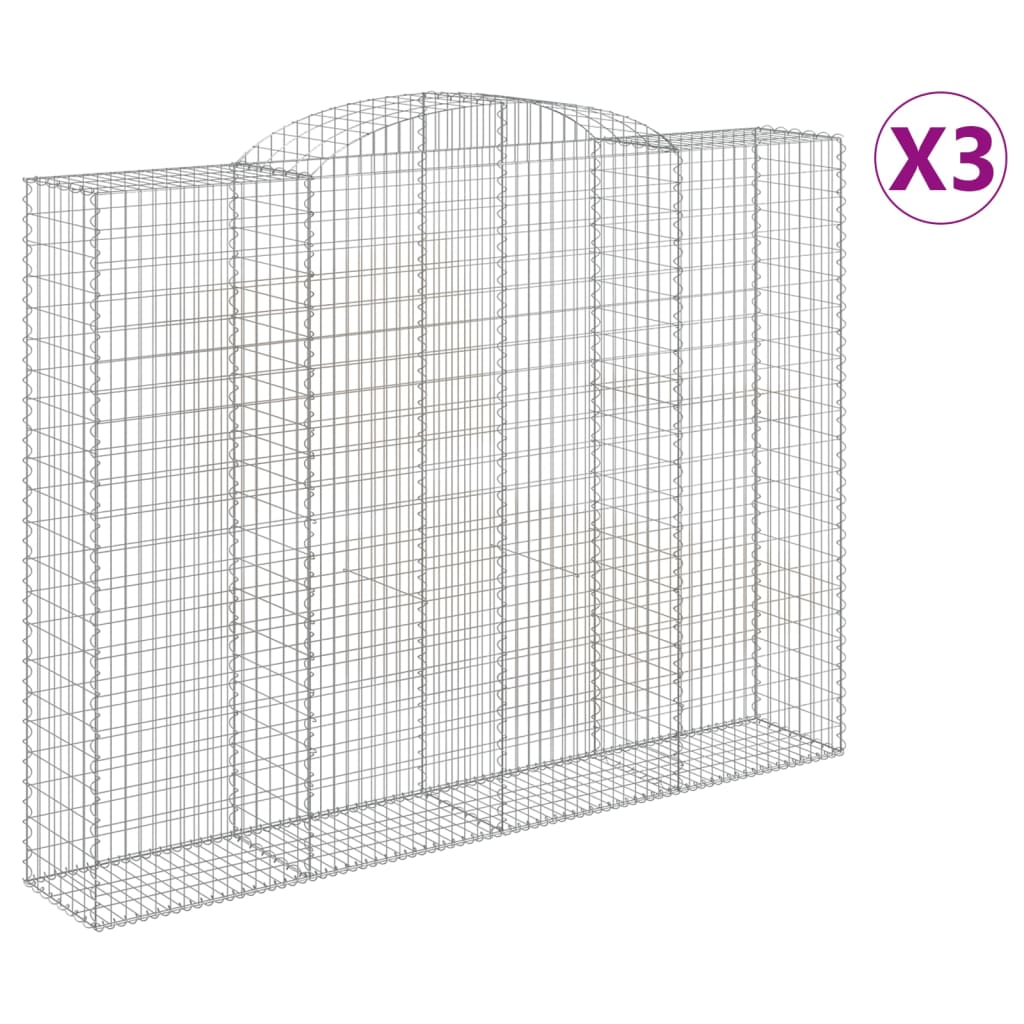 Gabion baskets curved 3 pcs 300x50x220/240 cm galvanized iron