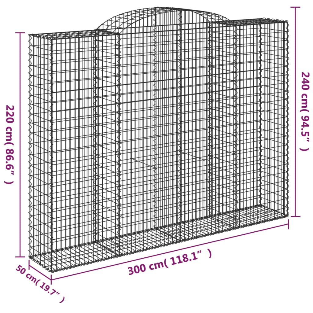 Gabion baskets curved 3 pcs 300x50x220/240 cm galvanized iron