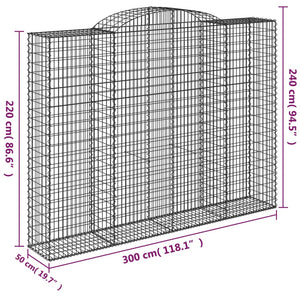 Gabion baskets curved 3 pcs 300x50x220/240 cm galvanized iron