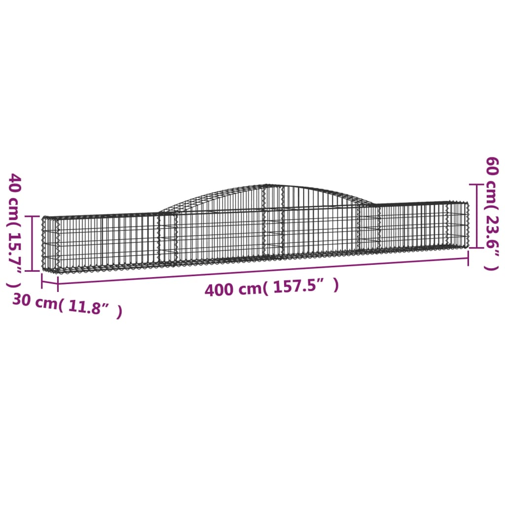 Gabion baskets curved 7 pcs 400x30x40/60 cm galvanized iron